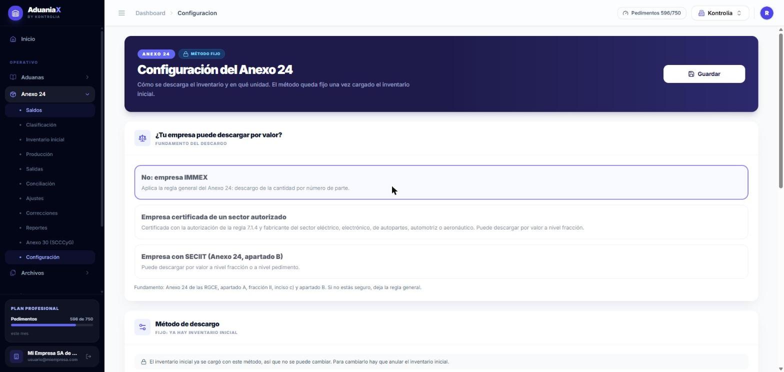 Configuración del Anexo 24