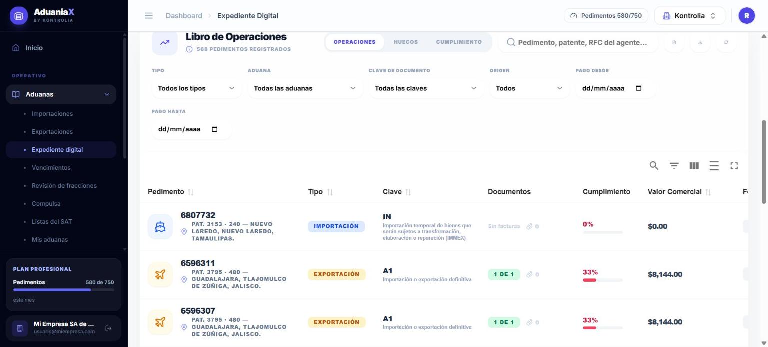 Libro de operaciones del expediente