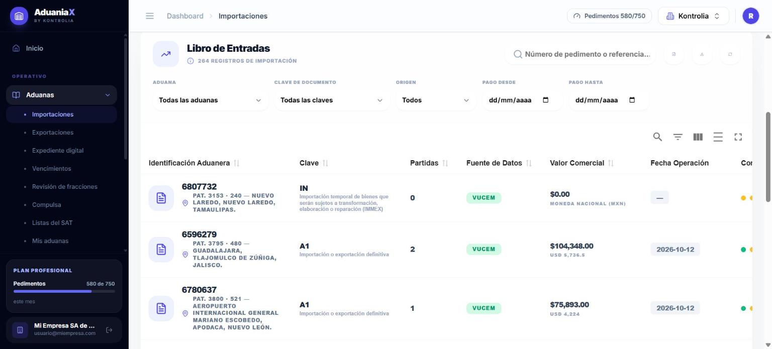 Libro de entradas con filtros