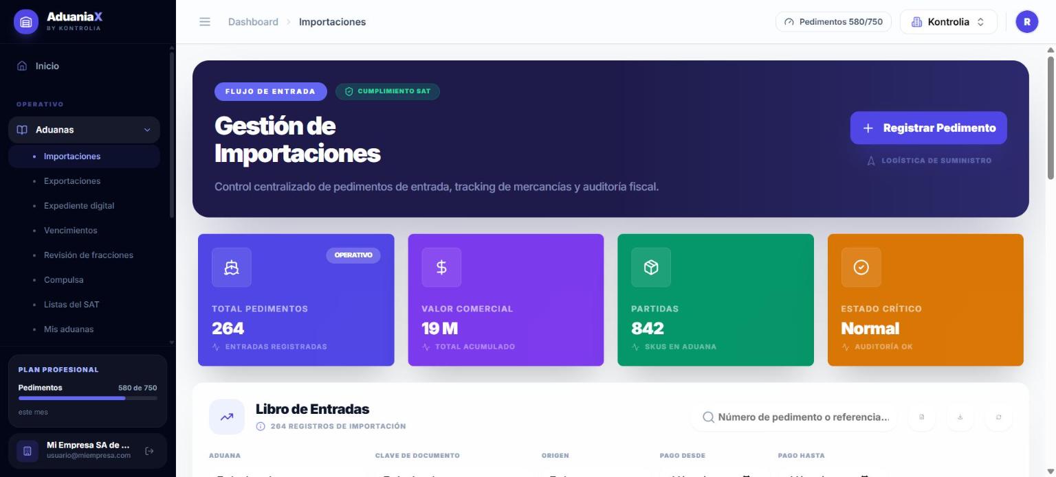 Pantalla de importaciones