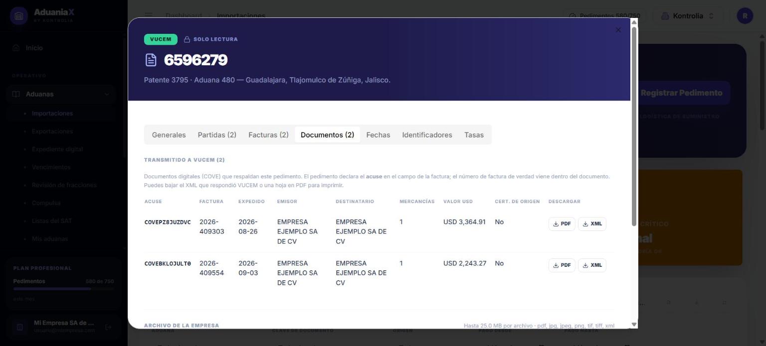 Documentos del pedimento