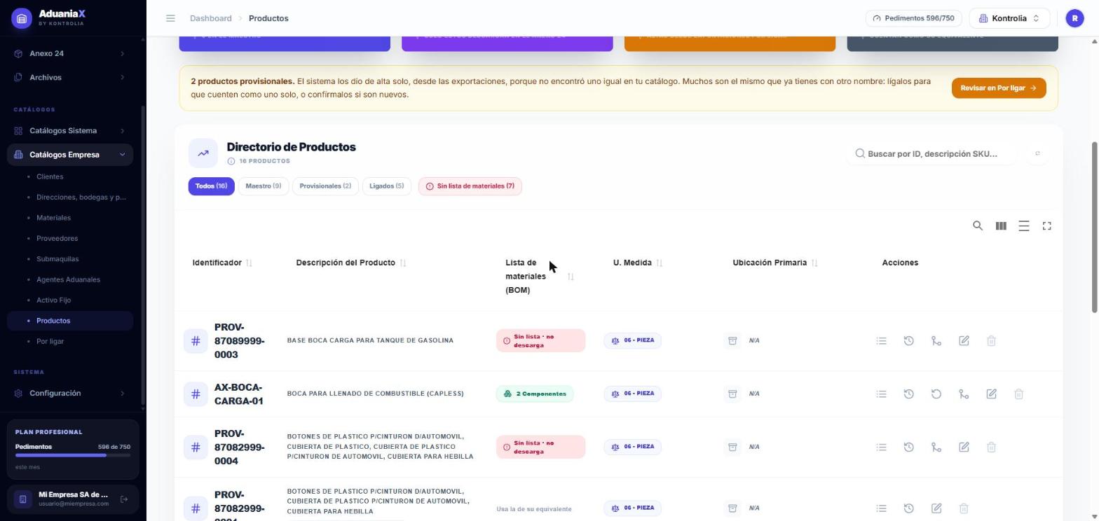 Catálogo de productos